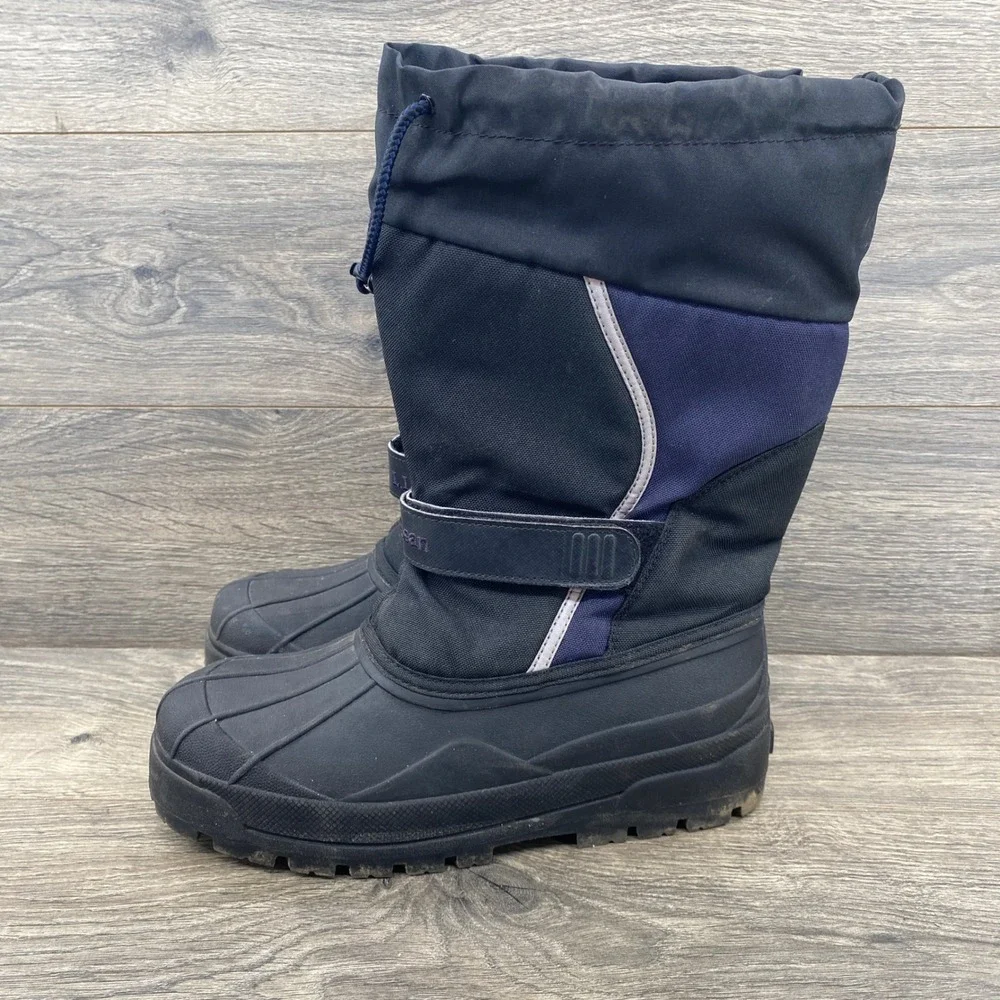 L.L.Bean Wildcat Snow Boots Kids 7 Black Navy Blue Insulated Waterproof 238064